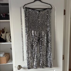 Anthropologie Glittering Silver Cropped Pants